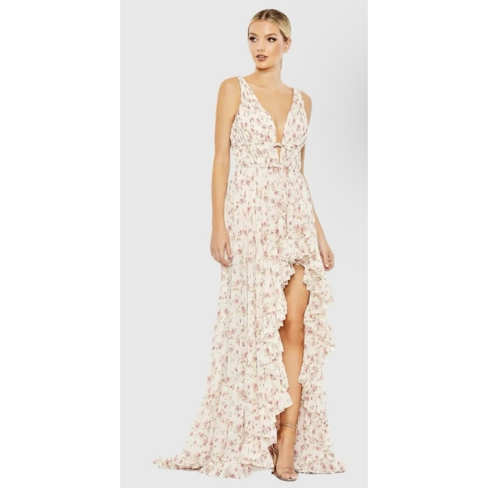 Mac Duggar Size 2 Floral Sleeveless Ruffled High-Low Gown Pink Multi Style 50659